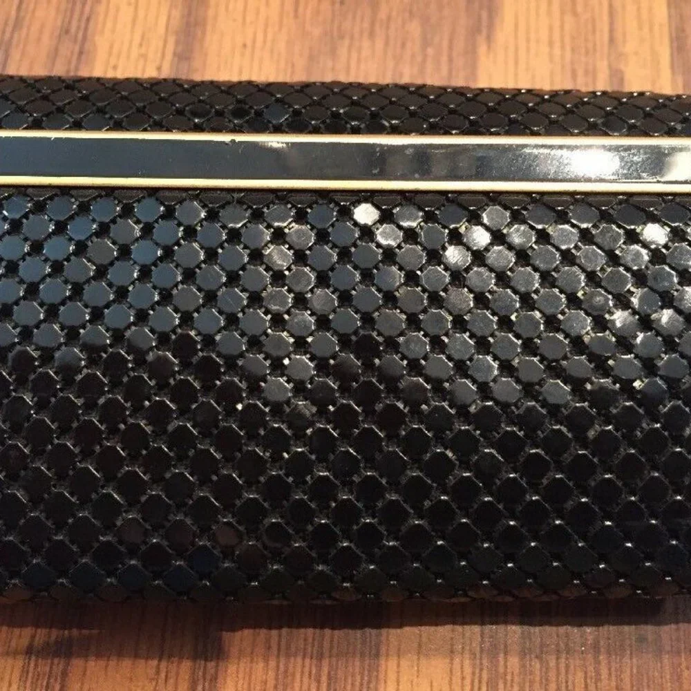 Vintage Y2K Black Sequin Mesh Trifold Key Holder Made USA‎ Y&S NWT Evening Glam